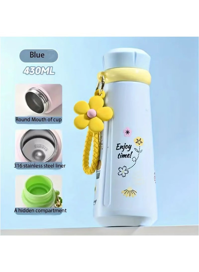 Arabest 430ml Insulated Stainless Steel Water Bottle - Leak-Proof, Carrying Rope Included, Keeps Cold Drinks Cold for 24 Hours - Perfect for Cycling, Hiking & Outdoor Adventures (Blue) - Image 1